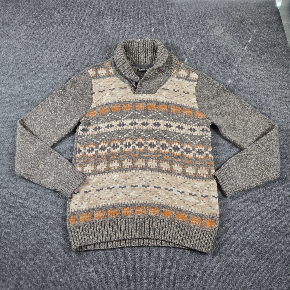 Commerce Shawl Collar Sweater Mens Medium Grey Fair Isle Toggle Knit